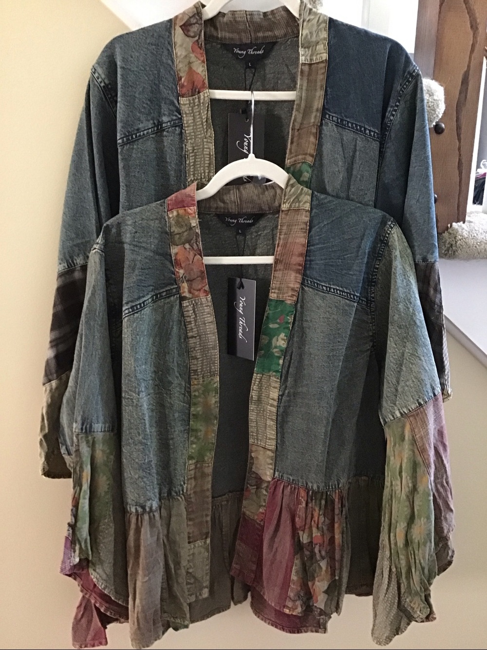 Gypsy Threads Green Patchwork Denim Kimono Jacket